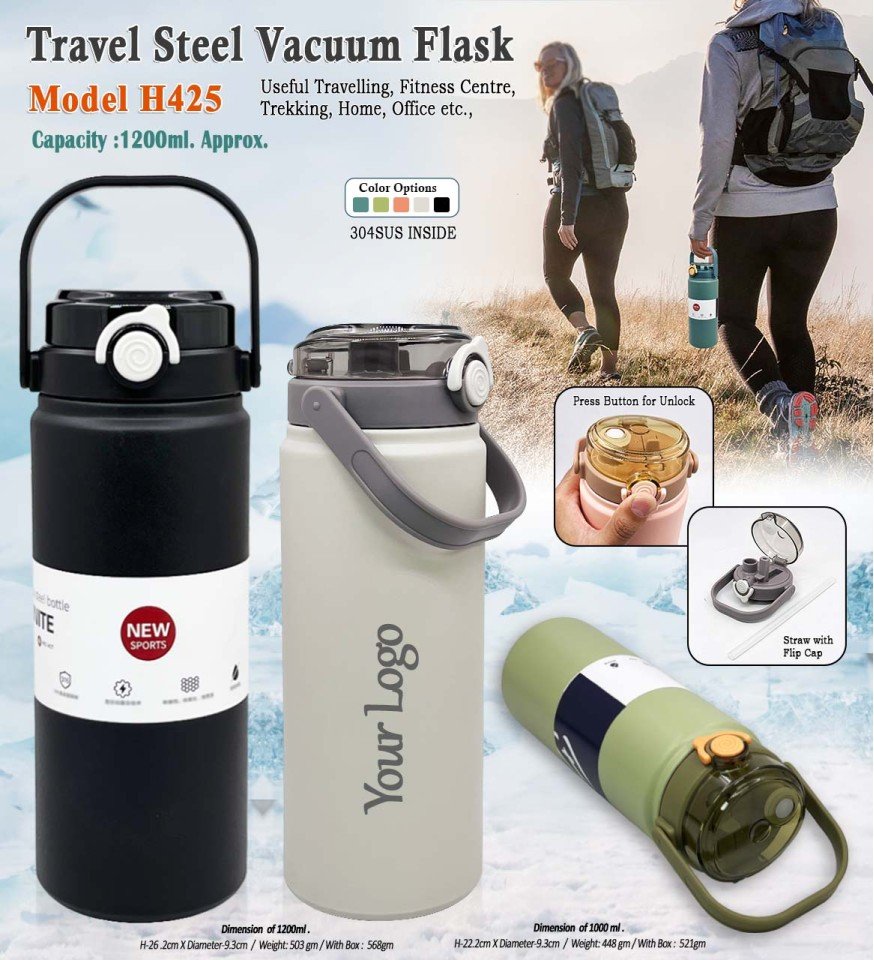 Travel Steel Vacuum Flask with Handle 1200 ml