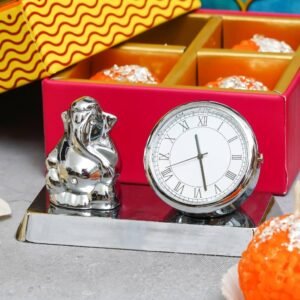 Metal Clock with Ganesha – 4 Ladoo Candles – 100gms each Cashew & Raisin