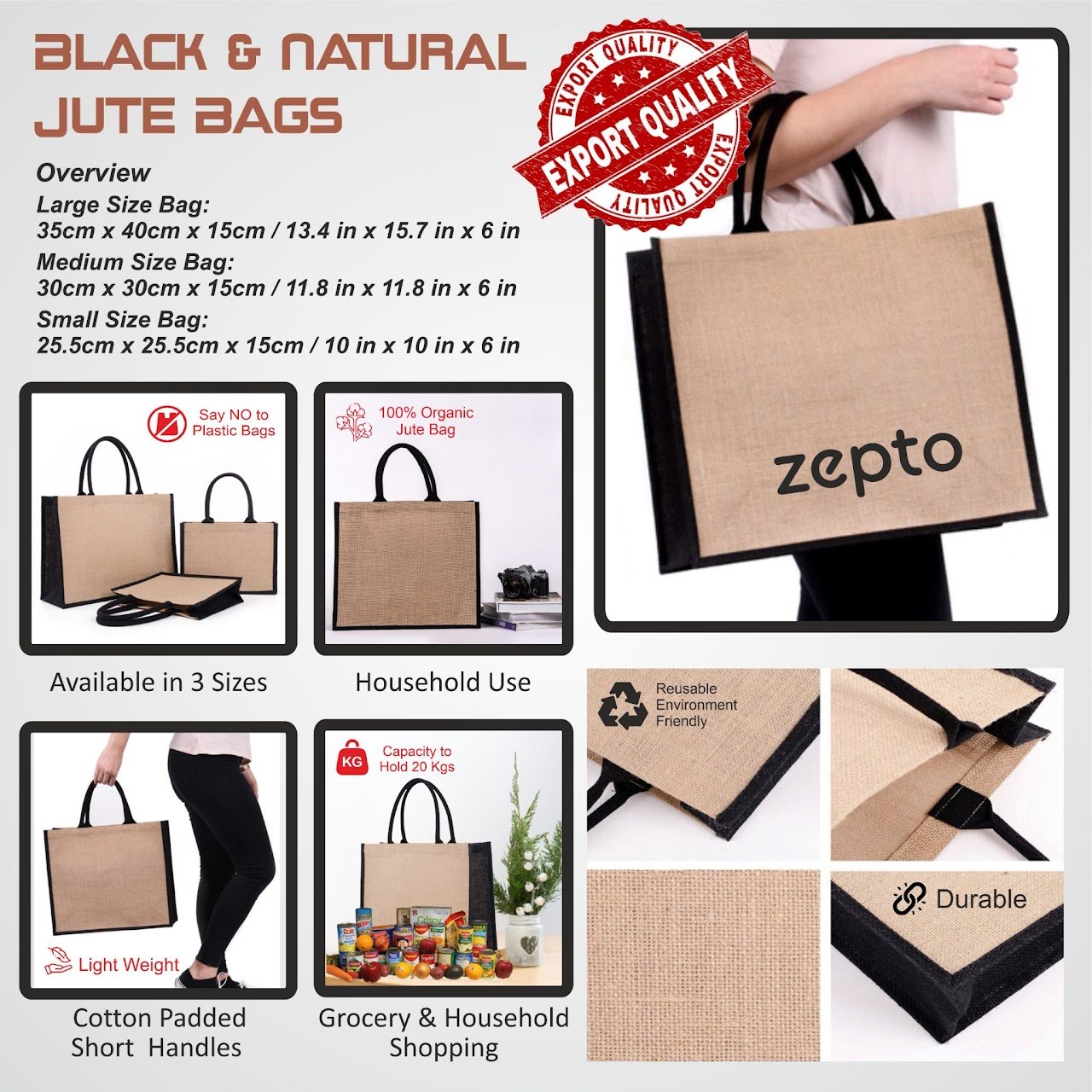 Black & Natural Jute Bags - Image 2